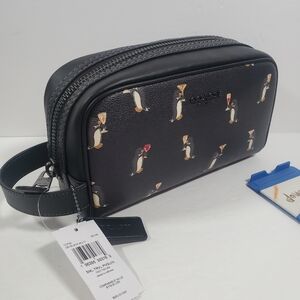 NWT Coach MEN'S Small Travel Kit With Penguin Print CCP95 Gunmetal/Black Multi